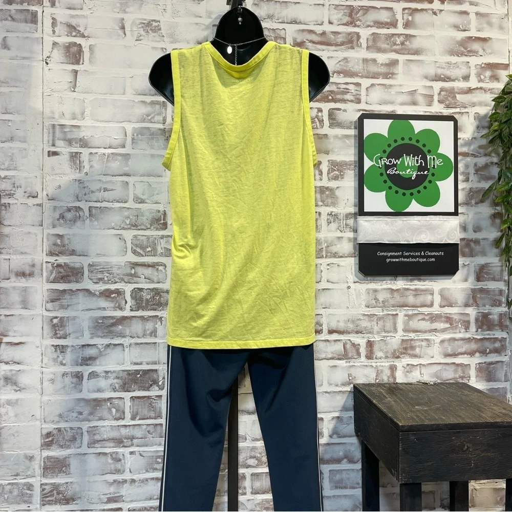 Peloton Yellow and Blue Sleeveless Top and leggings workout set medium